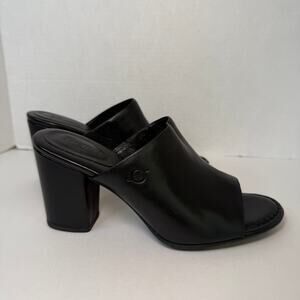 Born Women's Black Leather Slip On Heeled Mules Open Toe Shoes Size 8